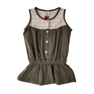 Matilda Jane Girls Serendipity Top Size 4 Sleeveless Olive Green‎ Pink Striped